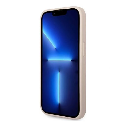 Guess logós szövet hatású RÓZSASZÍN iPhone 14 Pro tok, hátlap