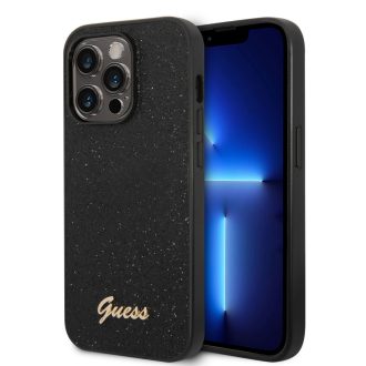   Guess Glitter Flakes Metal Logo Apple iPhone 14 Pro hátlap tok, fekete guhcp14lpmsdgsk