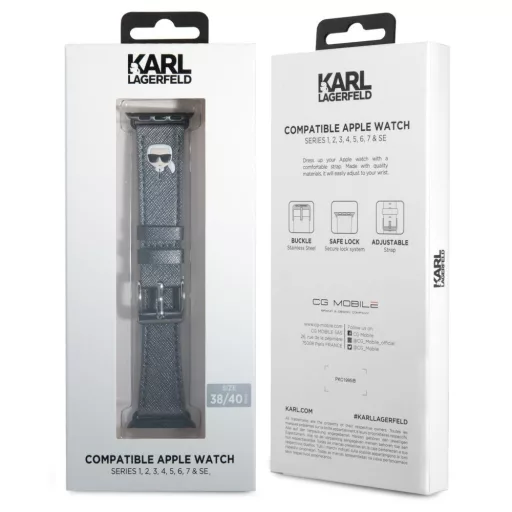Karl Lagerfeld Karl Apple Watch 49 / 45 / 44 / 42 mm bőr szíj szürke