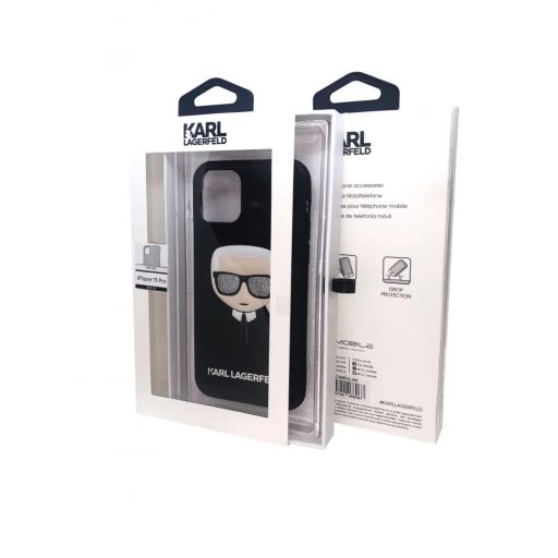 Karl Lagerfeld Karl mintás csillogós bőrhatású tok, hátlap FEKETE iPhone 11 Pro