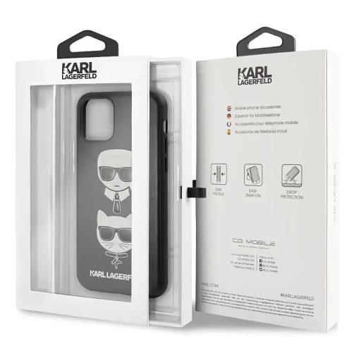 Karl Lagerfeld Karl és Choupette bőrhatású mintás tok, hátlap FEKETE iPhone 11 Pro