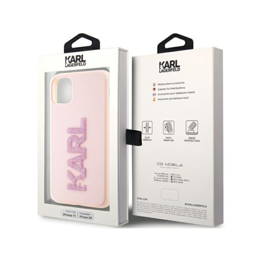 Karl Lagerfeld feliratos glitteres folyós szilikon tok, hátlap PINK iPhone 11 klhcn613dmbkcp