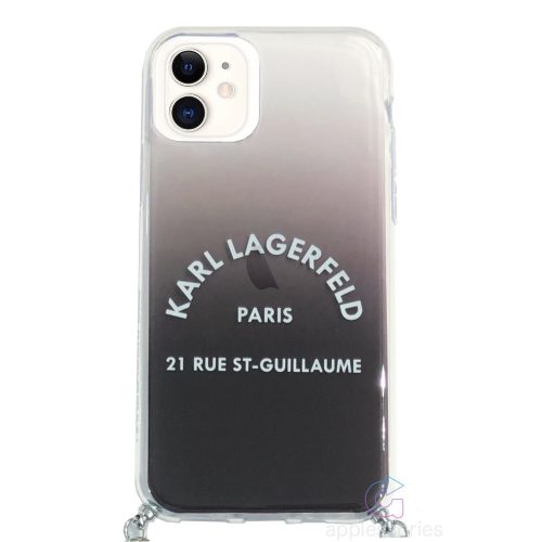 Karl Lagerfeld Paris feliratos szilikon tok, hátlap vállpánttal iPhone 11