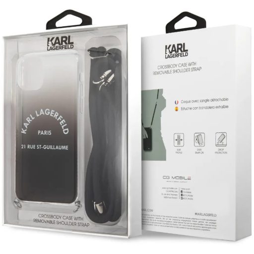 Karl Lagerfeld Paris feliratos szilikon tok, hátlap vállpánttal iPhone 11