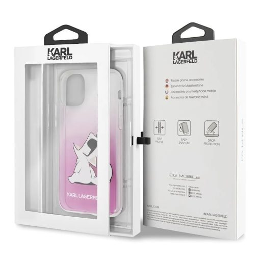 Karl Lagerfeld Choupette mintás átlátszó pink szilikon tok, hátlap iPhone 11 Pro Max