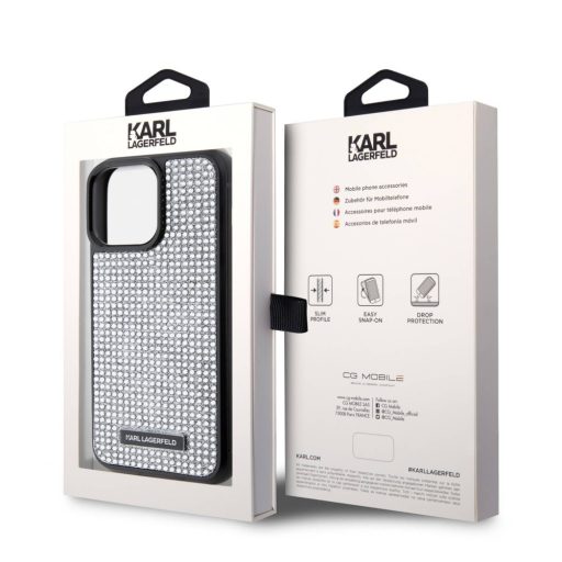 Karl Lagerfeld csillogós ezüst iPhone 15 Pro Max tok, hátlap klhcp15xhdsplg
