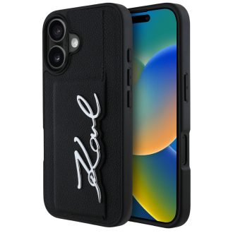   Karl Lagerfeld FW Metal Plate Apple iPhone 16 kompatibilis hátlap tok, fekete klhcp16spgpvksk