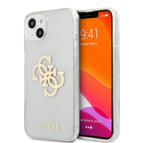 Guess TPU Big 4G Full Glitter Apple iPhone 13 mini hátlap tok, átlátszó GUHCP13SPCUGL4GTR