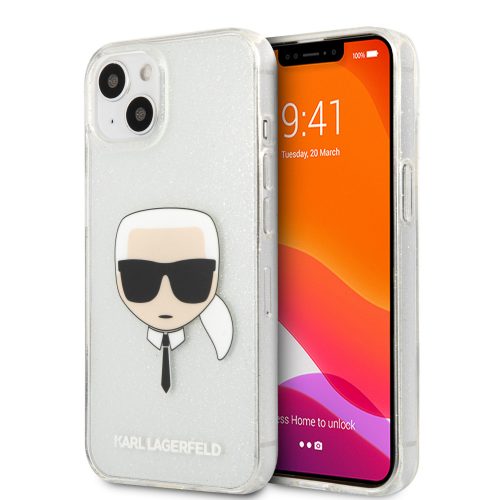 Karl Lagerfeld Head Full Glitter szilikon hátlap tok Apple iPhone 13 mini, ezüst KLHCP13SKHTUGLS