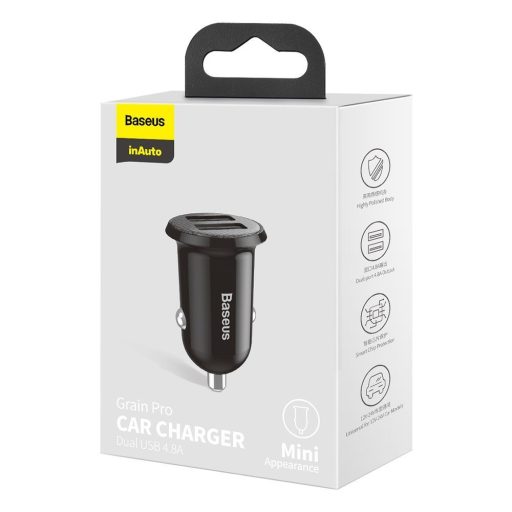 Baseus Grain autós töltő 2xUSB 5V 3.1A, fekete