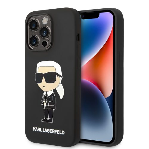 Karl Lagerfeld Liquid Ikonik NFT szilikon hátlap tok Apple iPhone 14 Pro, fekete KLHCP14LSNIKBCK