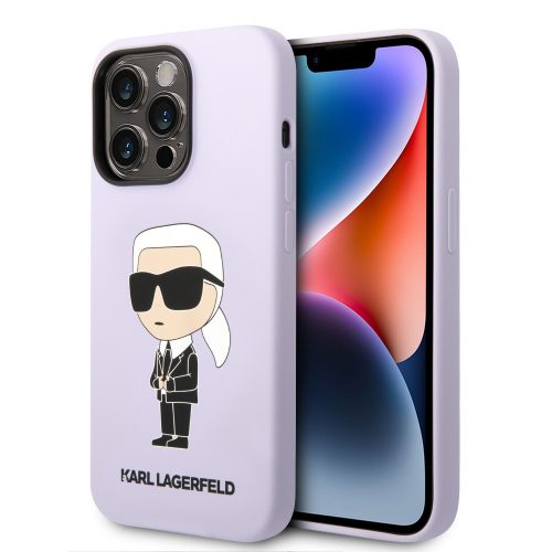 Karl Lagerfeld Liquid Ikonik NFT szilikon hátlap tok Apple iPhone 14 Pro, lila KLHCP14LSNIKBCU