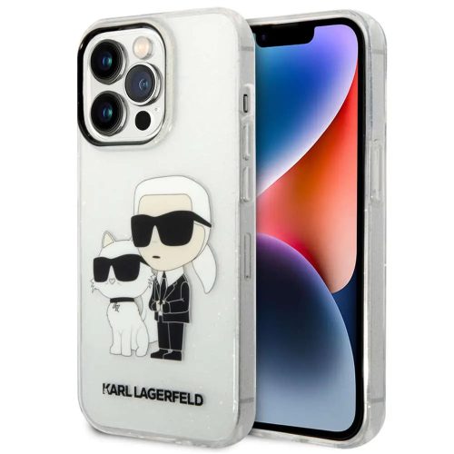 Karl Lagerfeld Liquid Glitter Karl and Choupette NFT hátlap tok Apple iPhone 14 Pro, átlátszó KLHCP14LHNKCTGT