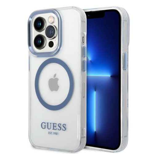 Guess Metal Outline Magsafe Apple iPhone 14 Pro hátlap tok, kék GUHMP14LHTRMB