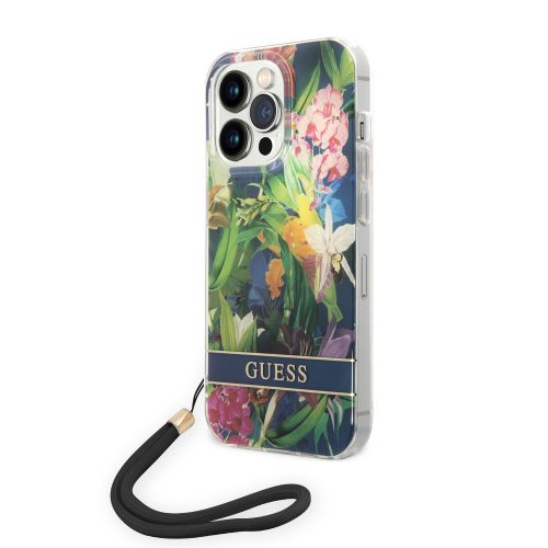 Guess Flower Strap Apple iPhone 14 Pro Max hátlap tok, kék GUOHCP14XHFLSB