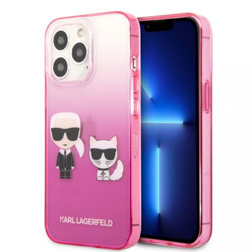 Karl Lagerfeld Gradient Ikonik Karl & Choupette Apple iPhone 14 Pro hátlap tok, rózsaszín KLHCP14LTGKCP