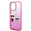 Karl Lagerfeld Gradient Ikonik Karl & Choupette Apple iPhone 14 Pro hátlap tok, rózsaszín KLHCP14LTGKCP