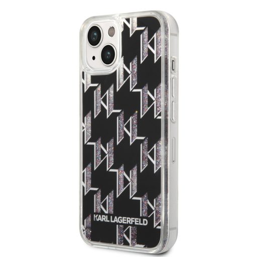 Karl Lagerfeld Liquid Glitter Monogram Apple iPhone 14 hátlap tok, fekete KLHCP14SLMNMK