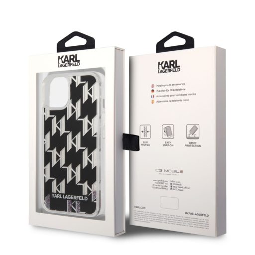 Karl Lagerfeld Liquid Glitter Monogram Apple iPhone 14 hátlap tok, fekete KLHCP14SLMNMK