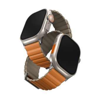   Uniq Revix Premium mágneses szilikon szíj Apple Watch 42/44/45/49mm, narancs/khaki