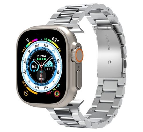 Spigen Metal Fit 316L Apple Watch 49mm/8/7 45mm fém szíj, tokkal, ezüst