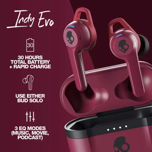 Skullcandy Indy Evo teljesen vezeték nélkül fülhallgató BORDÓ