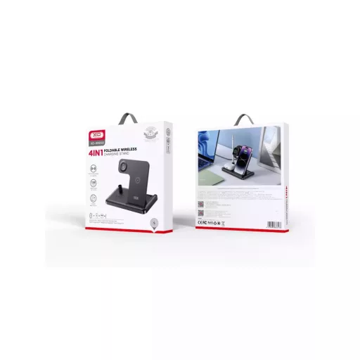 XO WX-033 4 az 1-ben Qi vezeték nélküli töltőállomás iPhone, Apple Watch, Apple Pencil, Airpods készülékekhez FEKETE