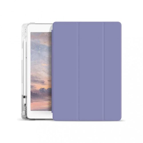 XPRO Smart Book tok pencil tartóval és teljesen átlátszó szilikon hátlappal lila Apple iPad 10.2" (2021/2020/2019) készülékhez